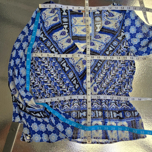 Free People Rosalie Wrap Blouse In Indigo Bell Sleeve V-Neck Blouse Size S - Picture 10 of 13